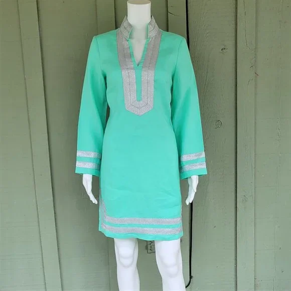 knee length dresses for ladies Linen Tunic Dress, Green Tunic main image 0